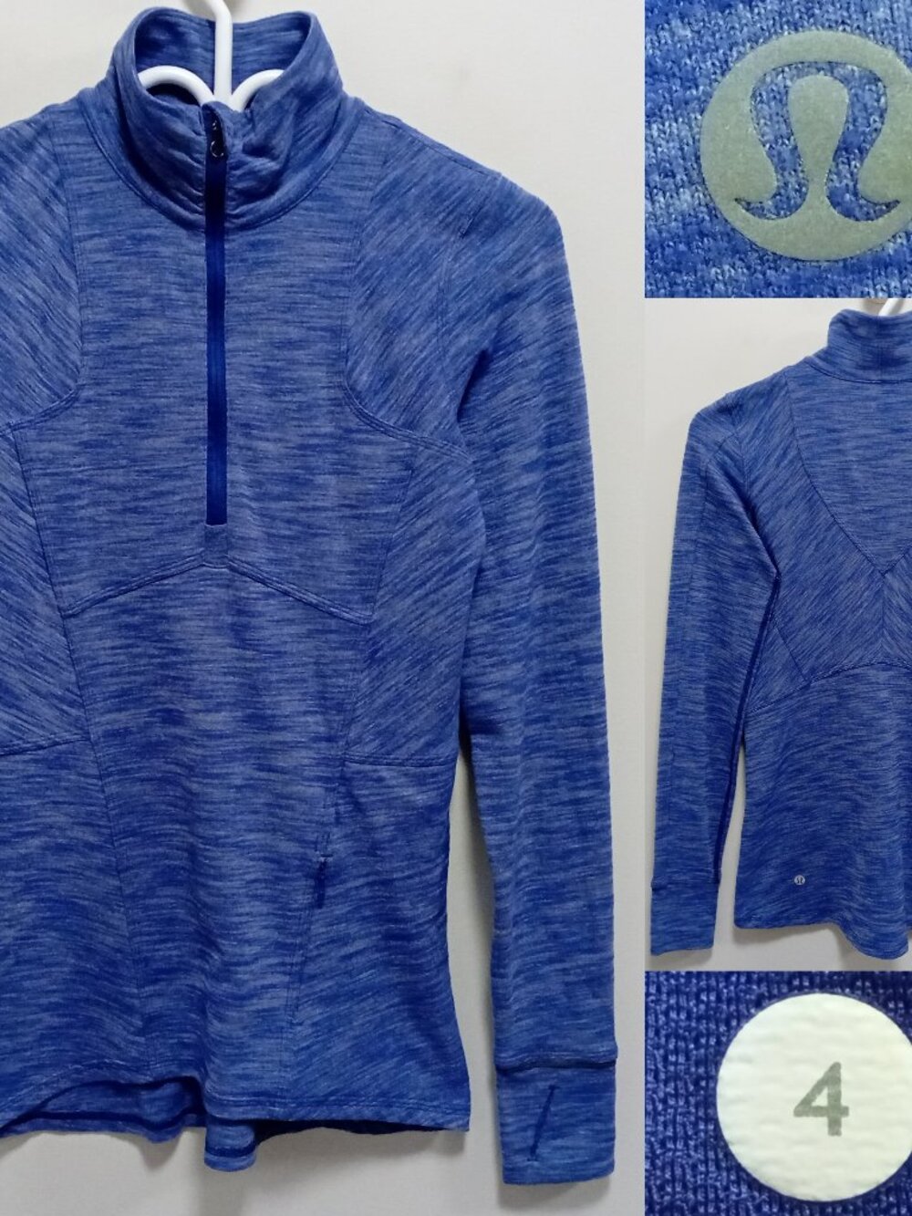 Lululemon Kanto Catch Me 1/2 Zip Heathered Sapphire Blue Rulu Reflective 4 XS